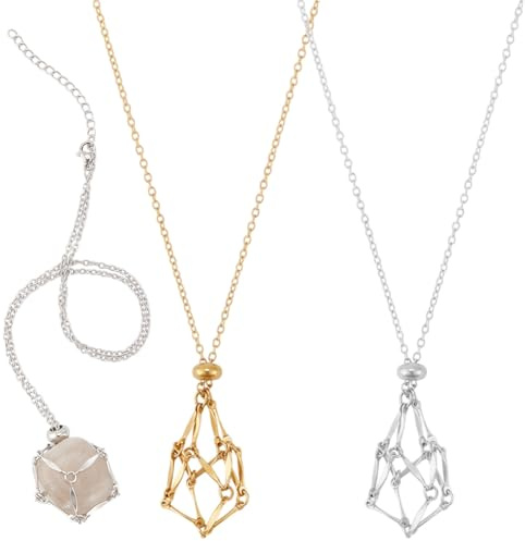 Beebeecraft 1 boîte de 2 supports de Collier en Cristal en Vrac en Acier Inoxydable Plaqué Or 18 carats Réglable Cage à Pierre Vide Colliers Bijoux en Pierres Précieuses Pendentif Vide en Métal Filet