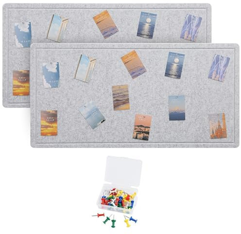 Whemyreat 2 Stück Filz Pinnwand Korkplatte,80x120cm,kleine große Pinnwand mit selbstklebender Rückseite für Wände, Memo Board,DIY dekorative Bulletin Board mit Klettverschluss und Reißzwecken,Grau