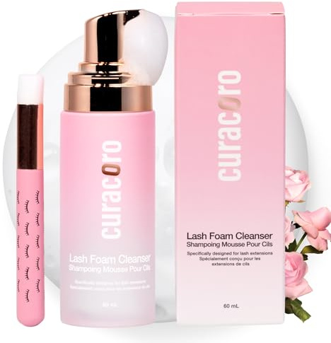 Curacoro Wimpernshampoo (Rosenduft) für empfindliche Haut 60ml | Wimpernshampoo für trockene, empfindliche Haut, entfernt wasserfestes Make-up sanft für professionellen und privaten Gebrauch