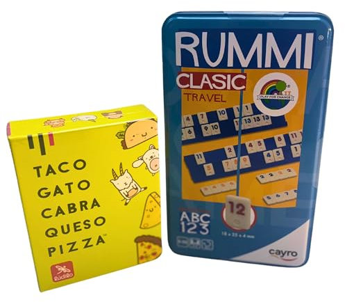 Pack de Juegos de Mesa: Taco Gato Cabra Queso Pizza y Rummi Clásico | Juegos de Cartas para Viajes, Familia y Amigos | Set de 2 Juegos Divertidos