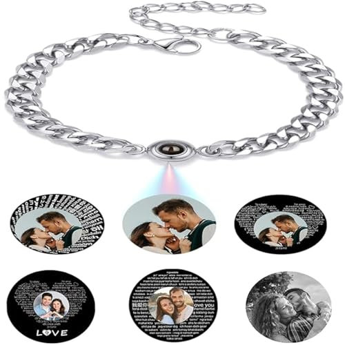 Votvlog Personalisiertes Projektions Armband mit Foto - maßgeschneidertes Armband mit Bild,Panzerkette Edelstahl Armreif Personalisierte Geschenke, Geschenke für Mama Freundin Geburtstag, Silber