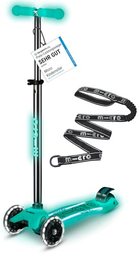 micro™ Maxi micro Deluxe Glow LED Plus | Höhenverstellbar | Das ORIGINAL | Kinderroller ab 5 Jahre | Inklusive LED Rollen & Deck und Tragegurt | Jungs & Mädchen 5-10 Jahre