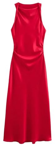 LZROPC Abito Donna Invernale Abiti Lunghi Satinici per Donne Slip Slip Midi Donna Donna Sexy Abito da Sera Senza Maniche Femminile Abiti Eleganti-Rosso-m