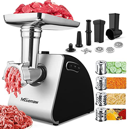 COOCHEER Picadora de carne eléctrica, multifunción picadora 5 en 1 con 3 discos perforados, 4 cuchillas, accesorios para salchichas y kibbe para cocina doméstica y carne