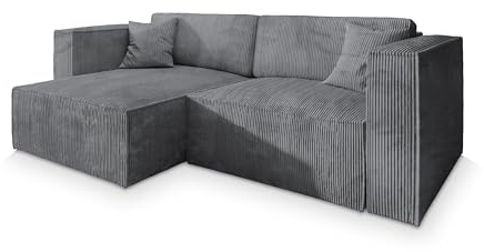 Masseno Ecksofa NERIO P mit Schlaffunktion L-Form, Sofa mit Bettkasten, Wohnzimmersofa, Couch, Soffa, Bettsofa, Couchgarnitur- Grau, POSO 60