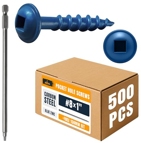ALBO 500 PCS #8 x 1 Pocket Hole Screws, Heavy Duty Carbon Steel, Zinc Coated, Square Drive Wood Screws for Strong Wood Joinery, Cabinets & DIY Projects