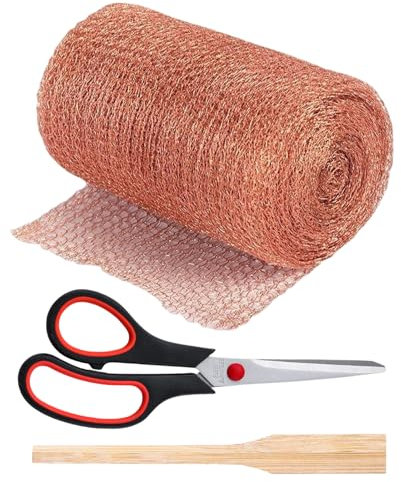 Xbessc Cinta de Cobre contra Caracoles 12.7cm x 6m Malla de Alambre de Cobre Anticaracoles Cerca Trampa Red de Cobre con Tijeras y Utensilios para Caracoles Pájaros Plagas Ratón Roedores De Control