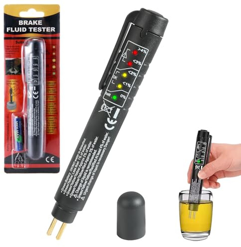 QEEROYO Stylo Testeur Liquide de Frein Automobile, Testeur de Qualité du Liquide de Frein, 5 Indicateurs LED, pour Véhicules, Compatible avec DOT3, DOT4, DOT5