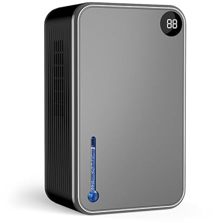 Luftentfeuchter, Luftentfeuchter Elektrisch 2400ml, Raumentfeuchter mit LED-Display, RGB-Beleuchtung, 4-12H Timer, Leiser Dehumidifier für Wohnung, Badezimmer, Keller (Grau)