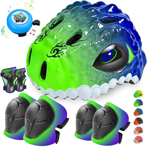 Safuty1st Toddler/Kids Bike Helmet Set for Boys Girls 3D Adjustable Kids Helmet Protective Gear Set Knee Elbow Wrist Pads and Multi-Sports Skateboard Scooter Cycling Roller Balance Bike