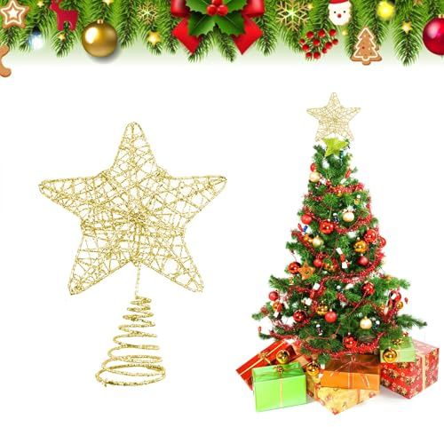 Weihnachtsbaumspitze Stern,Mini Baumspitze Stern,ChristbaumspitzeStern 20x25cm,Tannenbaumspitze,Glitzernde Weihnachtsbaumspitze,Für Festivals,Partys,Christbaumschmuck,Gold,1 Stück