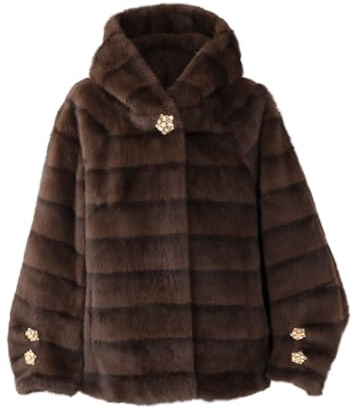 MAPIMANIA - Jacke Damen aus Kunstfell Braun, Wintermantel Elegant, Teddy Mantel Winter, Winterjacke
