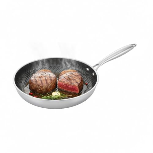 Wok Padella Ibrida in Acciaio Inossidabile da 32 cm | Padella Antiaderente a Nido d'Ape con processo di goffratura, a induzione, in acciaio inox
