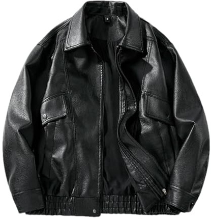 GaoLeAve Bomber da uomo in pelle antivento giacche in pelle da uomo, slim fit, tempo libero, cappotto in pelle PU, cappotti classici da uomo, Nero , XL