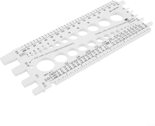 Herramienta de medición de tornillos de rosca con métrica y tuerca y medidor de broca para medición de paso de diámetro y longitud de pernos (blanco)