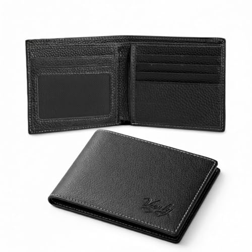 Vierly Portemonnaie Herren Leder – Geldbörse Herren mit 10 Fächern, Ausweisfach, Kartenfächern & Münzfach – Klassische Brieftasche Herren Schwarz