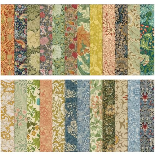 Ceriselle Papel para Scrapbook, 24 piezas 30.5x30.5 cm, Papel de Manualidades, Decorativo Doble Cara para Scrapbooking, Diseño de Flores Primaverales para Tarjetas y Álbumes DIY, Verde