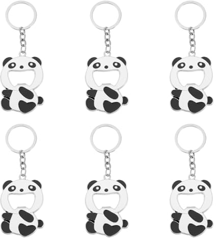 FELTECHELECTR Lot de 6 Porte-clés Ouvre-bouteille Créatifs en Alliage de Panda, Accessoire Pratique pour Organiser Clés et Ouvrir Bouteilles, Présent