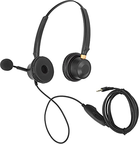 Semme H600D 2.5 MV Telefonheadset med Brusreducerande Mikrofon Kundservice Binauralt Headset med Volymkontrollfunktion Kompatibel med Fasta och Trådlösa Telefoner