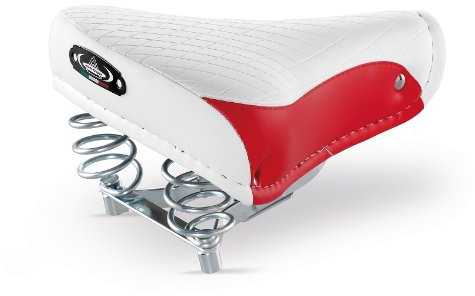 Selle Montegrappa Cykelsadel CITYSATTEL läder kvinnor män för CITYBike BEACHCRUISER HELANDRAD i vintage retro look 1750 export färg: röd/vit - tillverkad i Italien