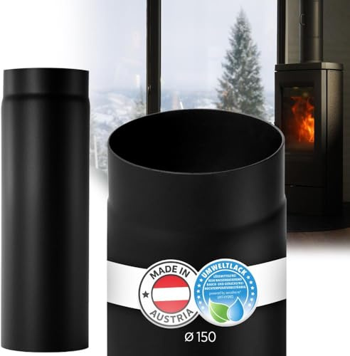 BERTRAMS Ofenrohr 150mm Ø 50 cm Schwarz | Stahlrohr mit 45cm Einbaulänge | Feuerrohr Stahlblech 2mm | Kaminrohr mit Senotherm UHT-Hydro | Abgasrohr | Rauchrohr | Kaminzubehör | Made in Austria