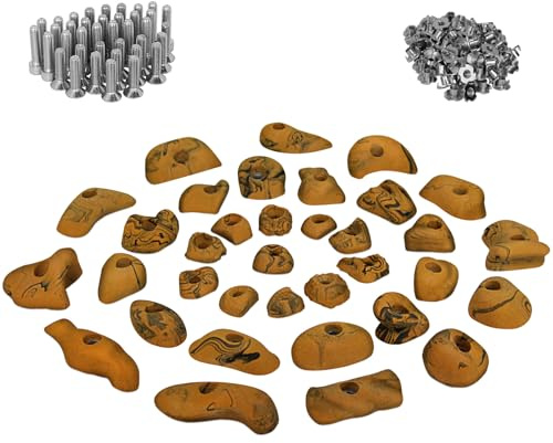 ALPIDEX 35 Klettergriffe mit Schrauben Einschlagmuttern 3-5 m² Komplettset | Bouldersteine, Bouldergriffe, Kletterwandbau, Spielturm, Trainingswand, wetterfest, Indoor, Outdoor, Klettern, Kinder
