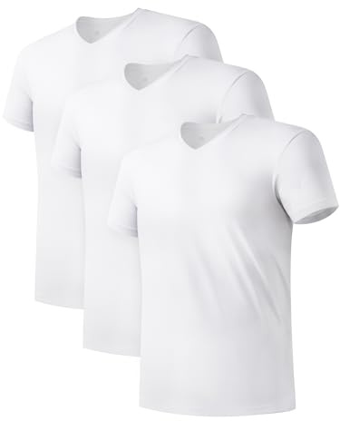 DAVID ARCHY Men's Undershirts Micro Modal Ultra Soft T-Shirts Stretch Moisture-Wicking V-Neck Tees for Men, 3-Pack (XL, White)