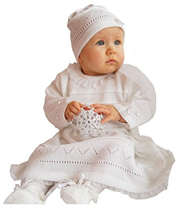 EKO Baby Taufkleid für Mädchen Strick-Set Mütze und Kleid weiß, Größe:68, Farbe:weiß