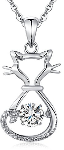 jiamiao Katthalsband för kvinnor och damer, katt- och fisk-halsband, katt, måne, halsband, sterling silver, kattsmycken för kvinnor, flickor, två katter, hänge, Sterlingsilver, Kubisk zirkonia