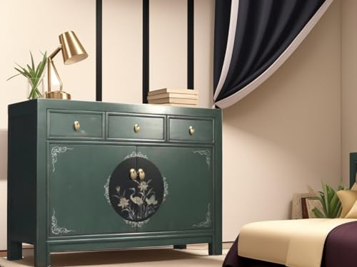 OPIUM OUTLET Kommode Sideboard Schrank China Asia orientalisch chinesisch Anrichte Shabby Chic Vintage grün