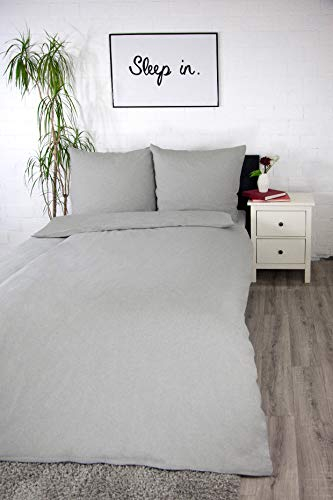jilda-tex Biber Bettwäsche Made IN Germany Melange 135x200 cm + 80x80 cm 100% Baumwolle Feinbiberbettwäsche Edelflanell Verschiedene Größen/Farben (Hellgrau, 135 x 200 cm)