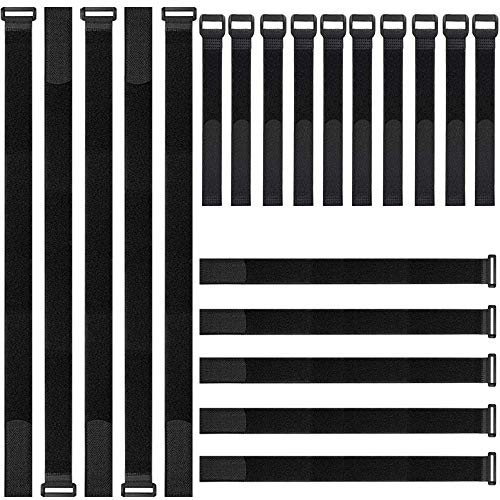 ZoneYan Attache Cable,kitteny Lot de 20-Noir-avec Crochet et Boucle Attache-câble en réutilisables Sangles 3 Tailles 20 pcs - Noir