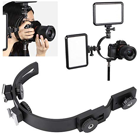 VBESTLIFE C-Shape Metal Dual Hot Shoes Supporto per Flash Staffa per videocamera DV Camera DSLR Camera per Photo Studio Kits