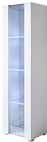 MB Muebles Bonitos | Vitrinenschrank Luke V5 | Breite 40 x Höhe 167 x Tiefe 29 cm | Glänzendes Melamin | Mit Standardfüße | Weiß
