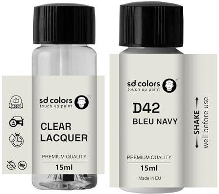 SD COLORS BLEU NAVY D42 - Vernice per ritocchi da 15 ML, per riparazione graffi e scheggiature, codice colore D42, blu navy (vernice + laccetto)