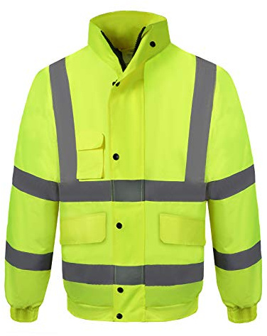 Yukirtiq Herren Warnschutz Arbeitsjacke Wasserfeste Winddichte Pilotenjacke Warnschutzjacke Gepolstert Reflektierende Jacke Winter Arbeitskleidung, Gelb, XL
