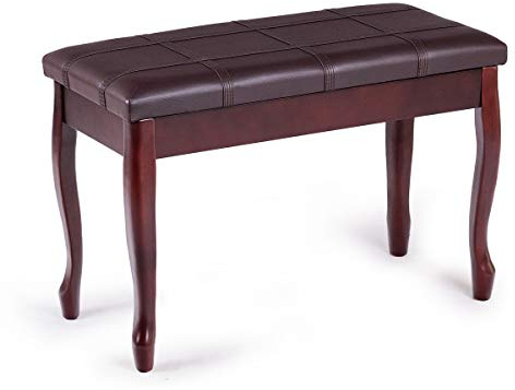 GOFLAME Piano Bench Stool with Padded Cushion and Music Storage, Heavy Duty Piano Duet Seat with PU Leather Padded Seat and Solid Wooden Legs, Perfect for Home Use (Brown)