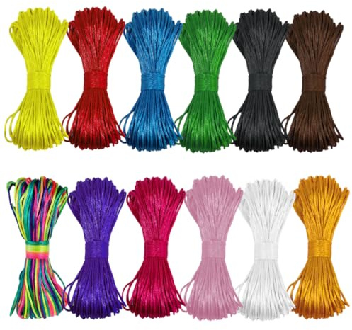 Suo Long Satinkordel Set 12 Farben 1.5mm 240m | Nylonschnur, Schmuckherstellung, DIY Bastelset, Armbänder, Halsketten, Glänzendes Satin Finish, 12 x 20m Rollen, Vielseitig