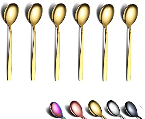 Berglander Gold Teelöffel 16cm 6er-Set, Edelstahl Titan glänzend vergoldet Teelöffel Besteck, Goldener Teelöffel Kleiner Dessertlöffel Teelöffel Spülmaschinenfest