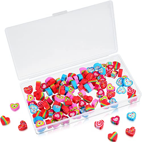 Zonon 100 Pieces Mini Pencil Erasers Pack Mini Erasers Assortment Novelty Sea with Storage Box for Party Favor, Gift Filling, Home Work Reward(Heart Style)
