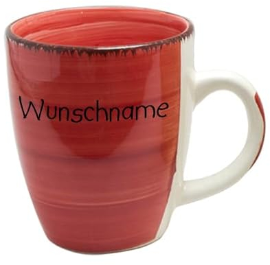 Doriantrade Kaffeebecher Tasse Kaffeetasse Kaffeepott Becher Keramik 350ml Bunt personalisierbar mit Wunschname Name Namen personalisiert (Rot)