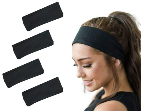 4 Stück Haarband für Herren, Sport-Haarband für Damen, Farbe Schwarz, Breite 5,5 cm und 8 cm (80 mm x 4)