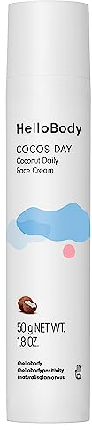 HelloBody COCOS DAY Feuchtigkeitsspendende Tagescreme (50 ml) – Gesichtscreme mit Süßmandel- und Kokosöl – Stärkt die Hautbarriere und beugt Unreinheiten vor