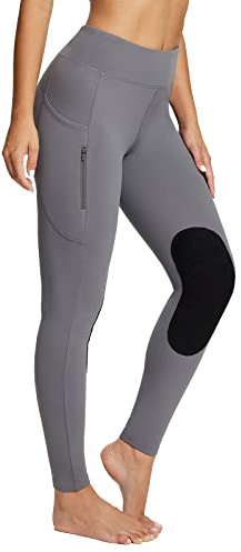baleaf Fleece Lined House Riding Leggings Tights Ladies Water Resistant Knee-Patch Jodhpurs Winter Stretchy Breeches with Zip Pockets Dark Grey XS