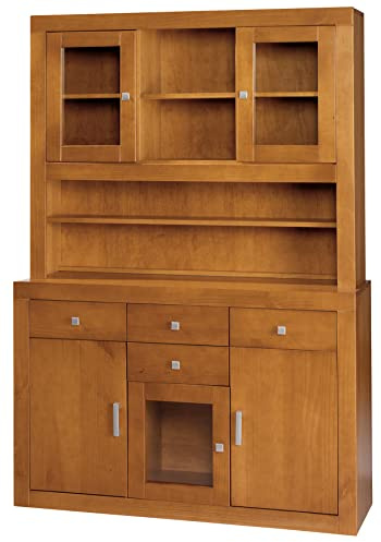 Moblit Alacena de Tres Puertas Realizada en Madera de Pino Maciza Color Cerezo Claro Serie Kalpe Medidas (187x130x42) cm (AltoXAnchoXFondo) Robusta y Duradera