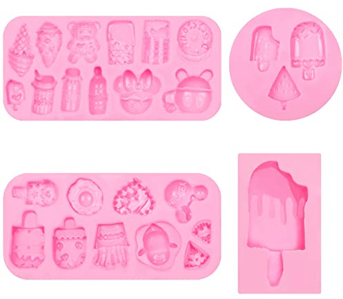 Ice Cream Silicone Molds 3 Pcs, Mini Popsicle Cake Decorating Chocolate Fondant Mold for Cake Decoration Candy Sugar Cupcake Topper Cake Pop Popsicle