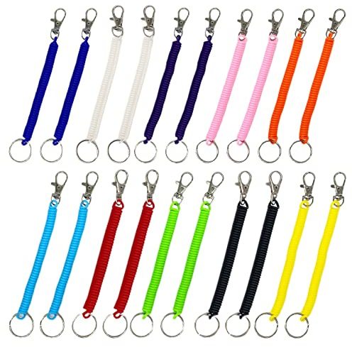 TSHAOUN 20 Pcs Stretchy Spiral Keyring, Retractable Coil Springs Keychain Plastic Key Holder Colourful Key Chain for Work, School, Wallet, Cellphone, ID Card, Backpack