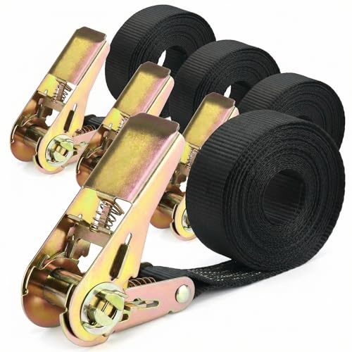 QWORK 4 Pièces 800kg Sangles d'arrimage à cliquet, Sangle à cliquet, 6 m x 25 mm, pour Moto, Voiture, remorque, Bagages