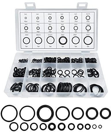 YAKEFLY Gummi-O-Ring-Sortiment-Set, O-Ringe, Dichtung, Gummi-Unterlegscheiben-Sortiment, 300 Stück, 18 gängige Größen, Schwarz, Wasserhahn, Mechaniker, Reparaturen