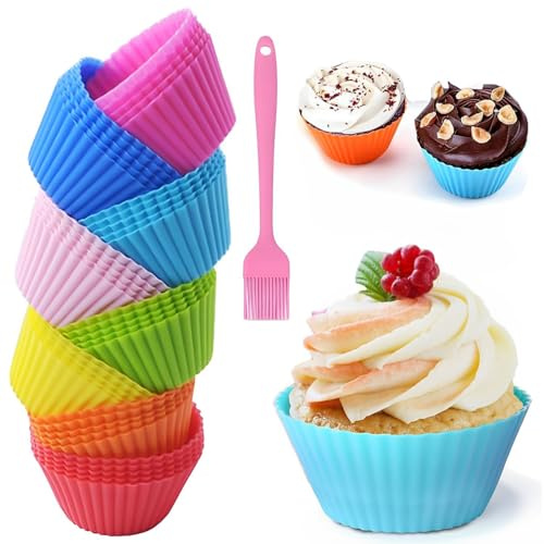 Norhogo Moldes de silicona reutilizables para tartas y magdalenas, 32 unidades, moldes de silicona antiadherentes, moldes para tartas, pudín, muffins, helados